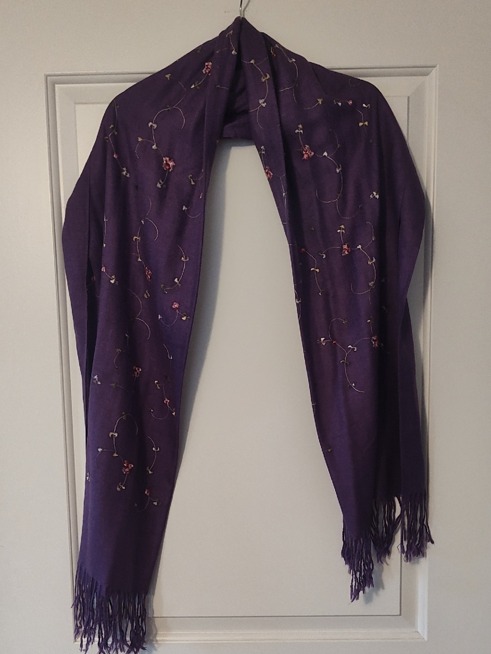 Purple Embroidered Fringe Scarf - Women Accessories